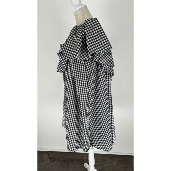 MLM Label Maison Gingham One Shoulder Mini Dress Womens Medium Black White - Picture 8 of 11